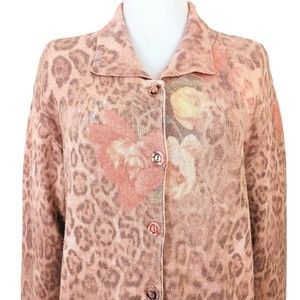 VTG Gabriella T Collared Cardigan Floral Print Sweater Women's S Italy